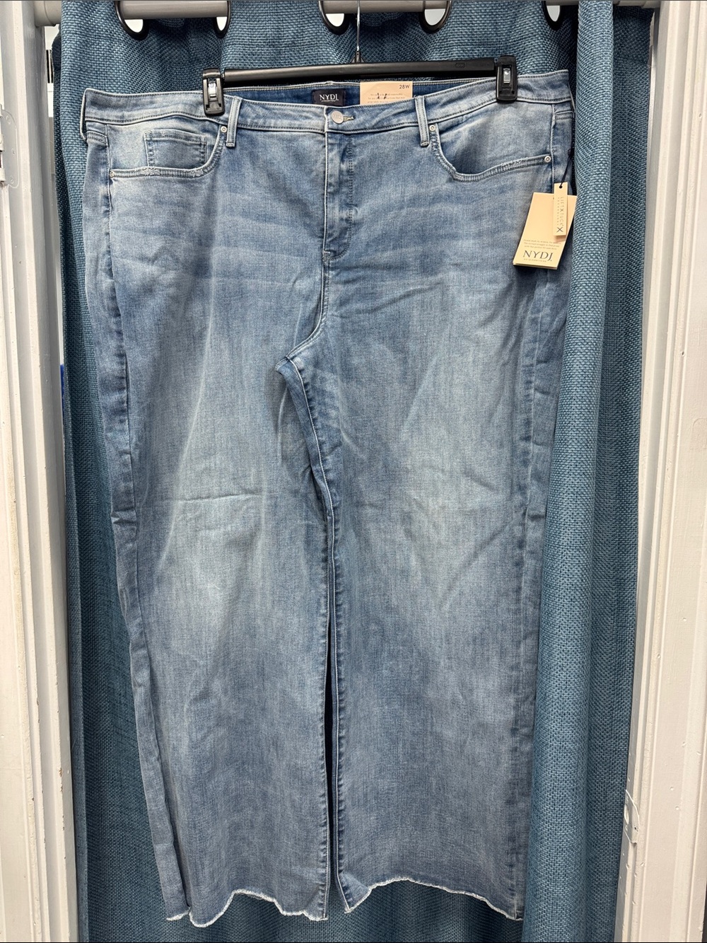 NYDJ Light Blue Raw Hem Straight Denim Skirt